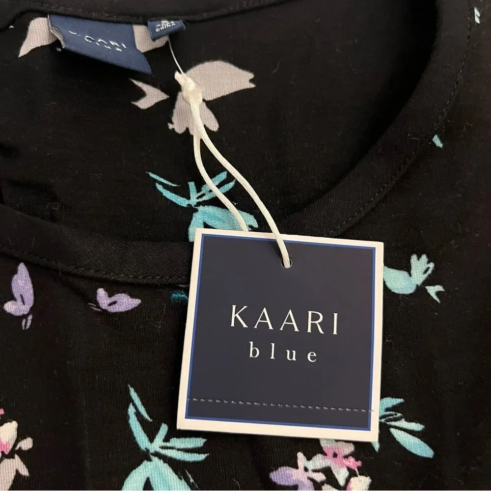 NWT Kaari Blue Floral Dress with Sheer Polka Dot Sleeve Detail
